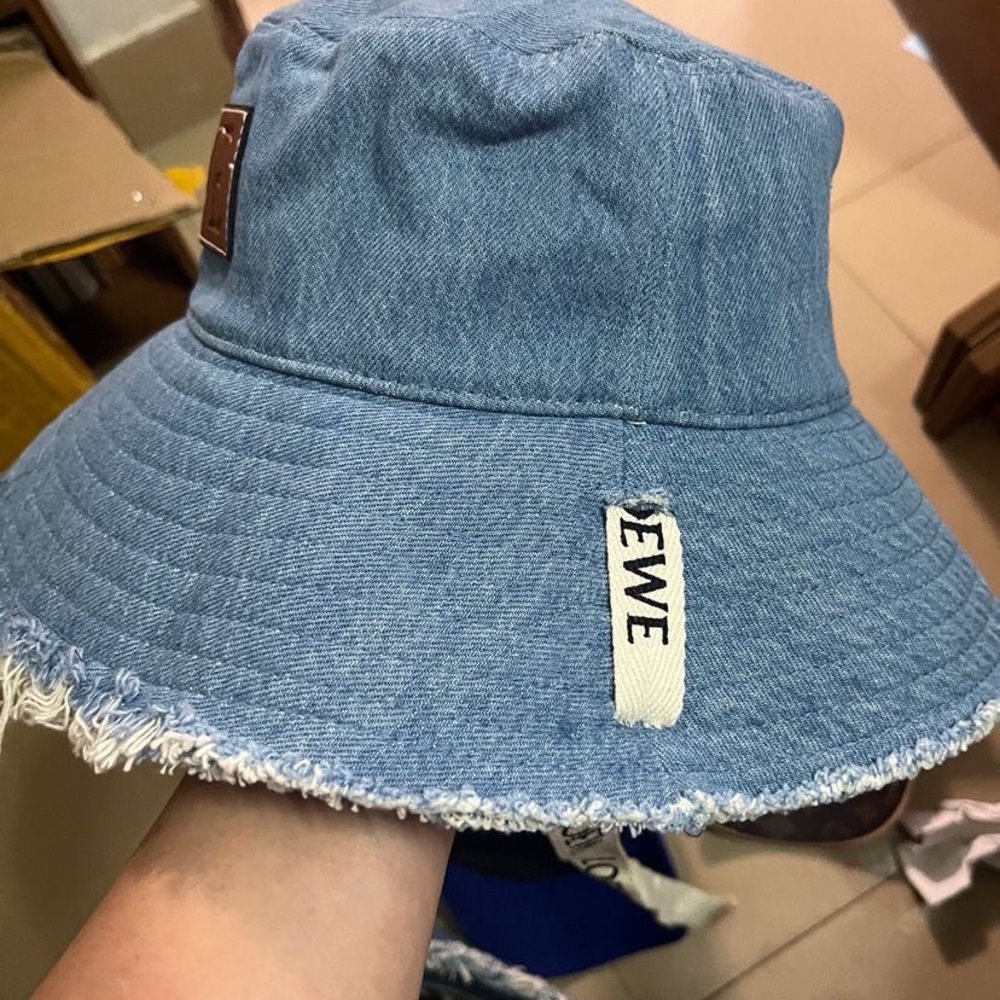 Loewe Light Blue Denim Bucket Hat with Brown Leather Patch - Picture 5 of 6